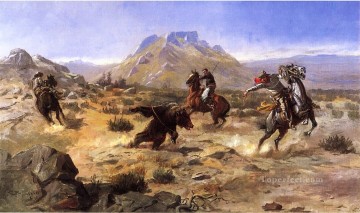 アメリカ西部グリズリーのチャールズ マリオン ラッセルを捕まえる Oil Paintings